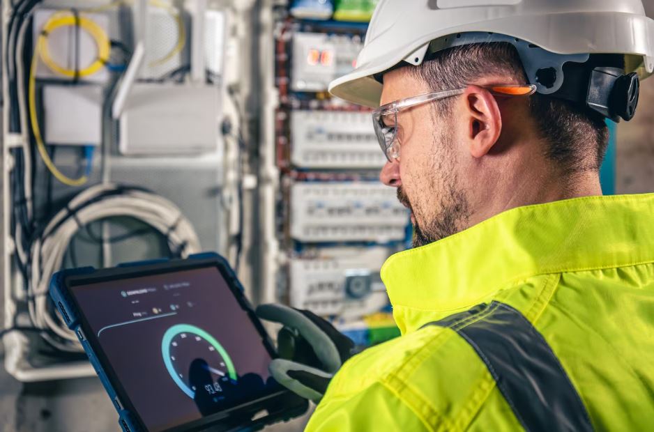 Technician performing calibration on advanced instrumentation equipment